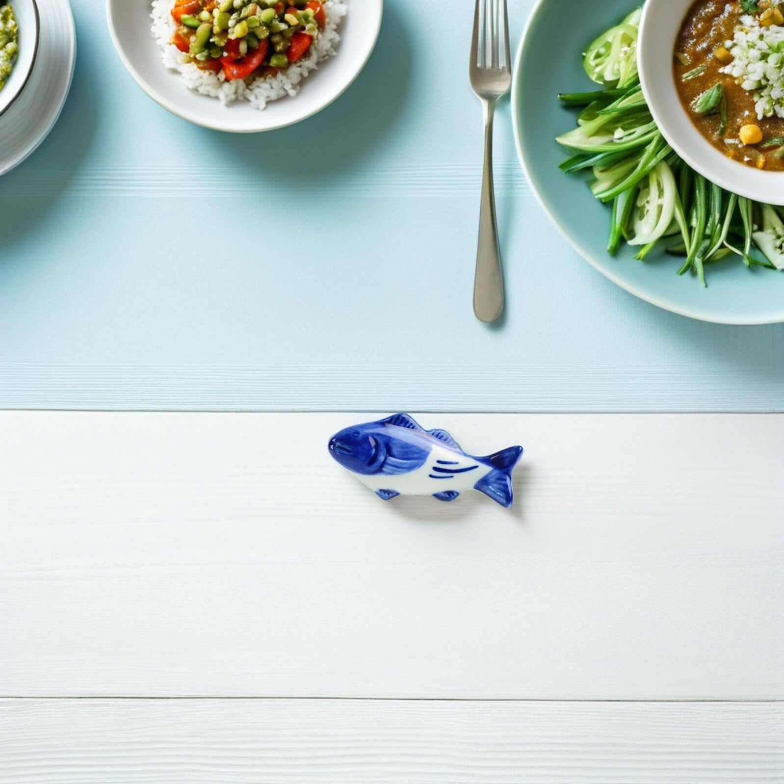 VICASKY Supporto per Bacchette in Ceramica a Forma di Pesce 8 Pezzi, Poggia Bacchette Creativo e Funzionale Superficie Liscia, per Cene e Compleanni