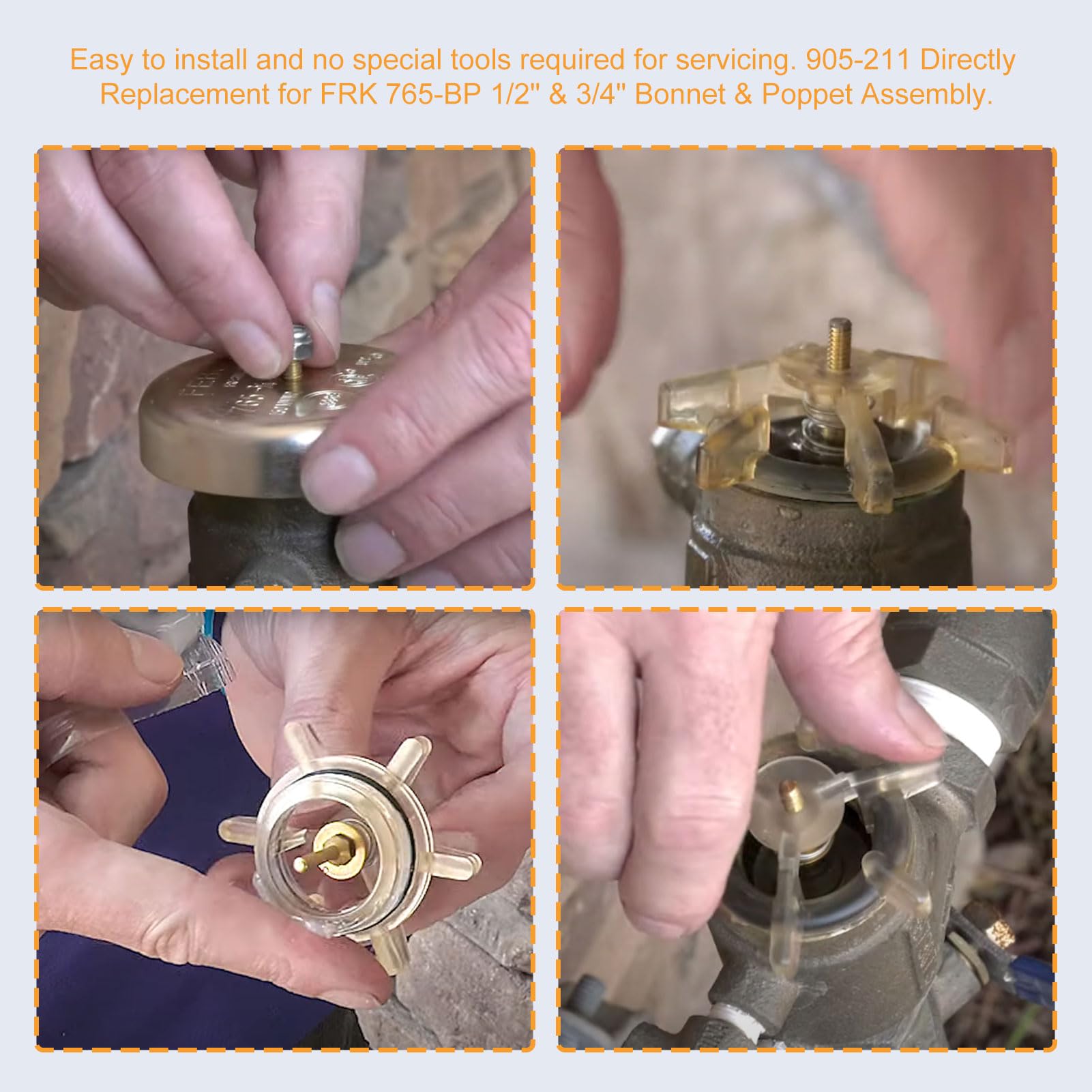 Kit Reparación 905-211 Para Febco 765 1/2 Y 3/4 – Incluye Capó, Poppet, Vástago Y O-Rings – Válvula PVB