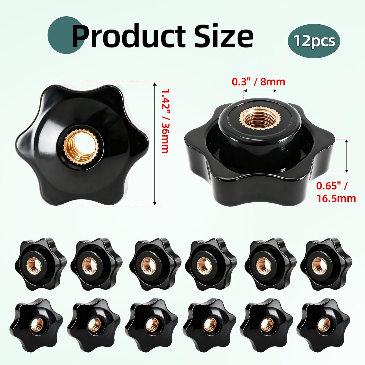 12Pcs Star Knobs Knurled M8 Knobs Black Clamping Nut