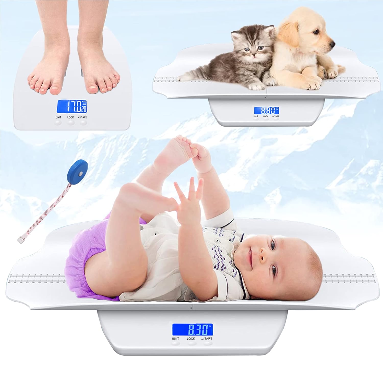 MEKBOK Baby Scale, Pet Scale, Multi-Function Toddler Scale, Digital Baby Scale, Blue Backlight, Weight and Height Track