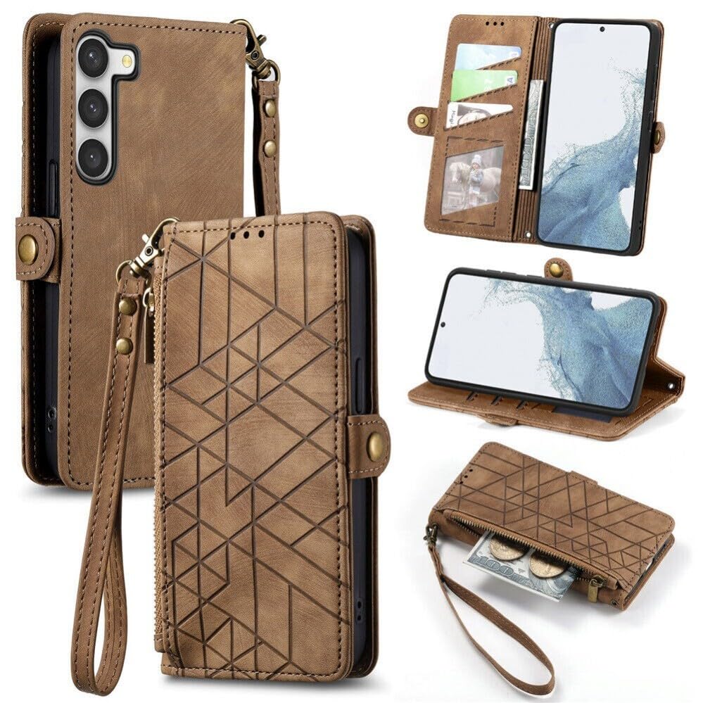 Étui en cuir tendance pour Samsung S25 finition marron haut de gamme