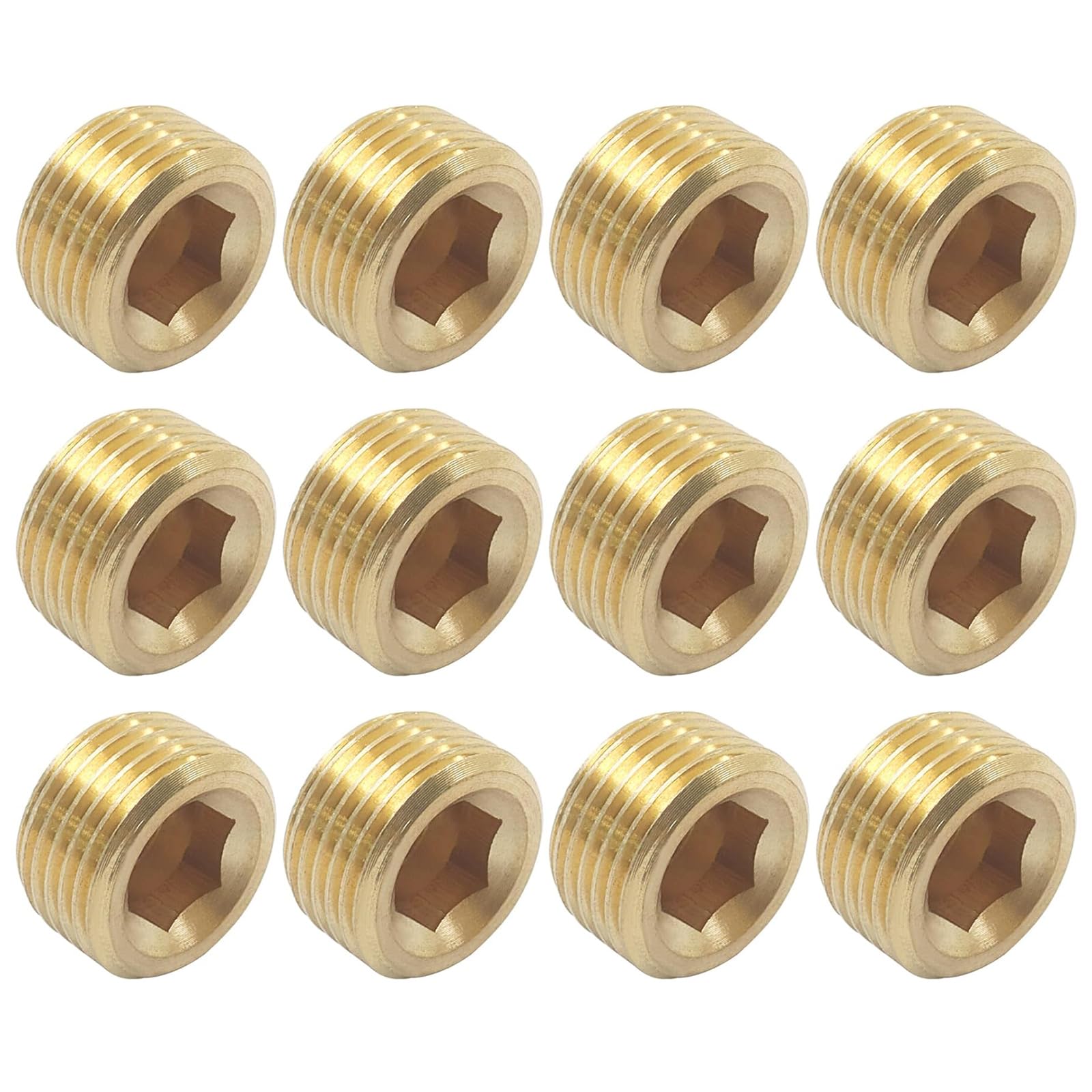 Kaeltsyn Men's Multicolor 12Pcs Brass Hexagonal Pipe Plug 3 / 8Inch Thread Brass Hexagonal Head End Cap Plug Fitting Quick Connector Fittings Coupler Connector Adapter