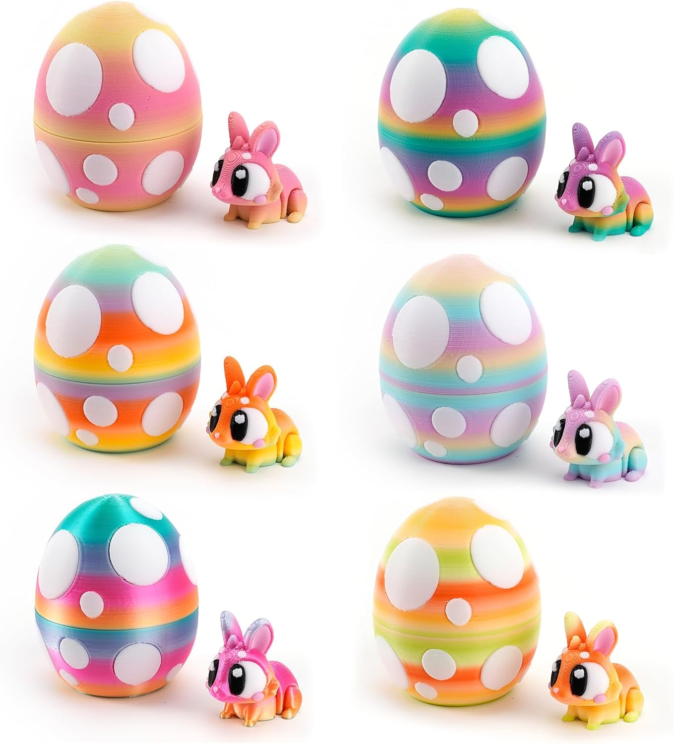 6PCS 3D Printed Easter Rabbits with Eggs, Poseable Bunny Fidget Toys,Easter Basket Essentials for Kids，Easter Basket Stuffers for Kids – Party Favors Ages 6–12