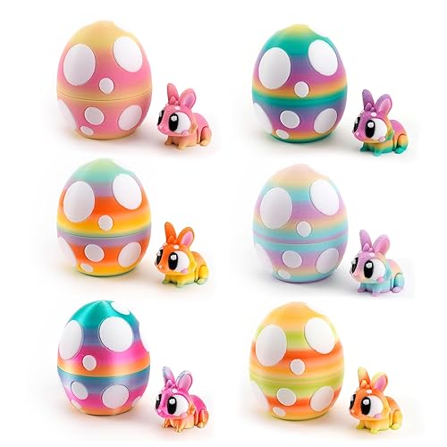6PCS 3D Printed Easter Rabbits with Eggs, Poseable Bunny Fidget