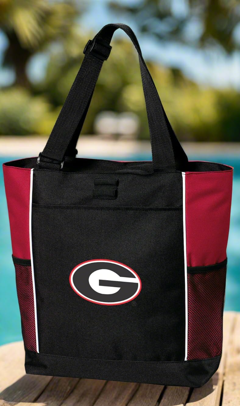 Broad Bay University of Georgia Tote Bag UGA Bulldogs Zippered Travel Tote for Tailgating, Beach, Pool, or Shopping