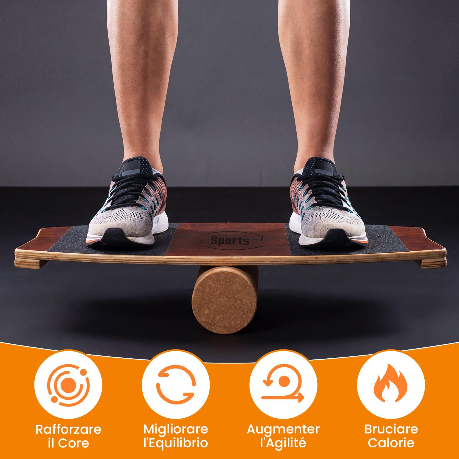 GYMAX Tavoletta Propriocettiva in Legno, Balance Board con Rullo, Tavola di Equilibrio in Legno, Antiscivolo, Sicuro, per Allenamento di Surf e Skateboard, Forza di Core e Muscoli, Marrone