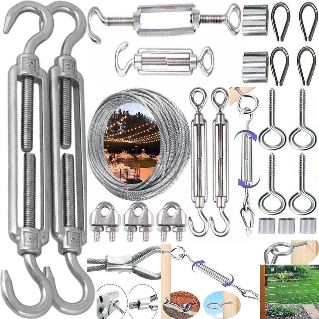 DIY Crafts No # 6, Pcak of 28 Pcs, Turnbuckle/Tension (Eye Hook) Wire Rope Cable Clip/Clamp Thimble Turnbuckle Tension Wire Rope Eye Hook, Wire Rope Cable Clip (Design No # 6, Pcak of 28 Pcs)-picture-18