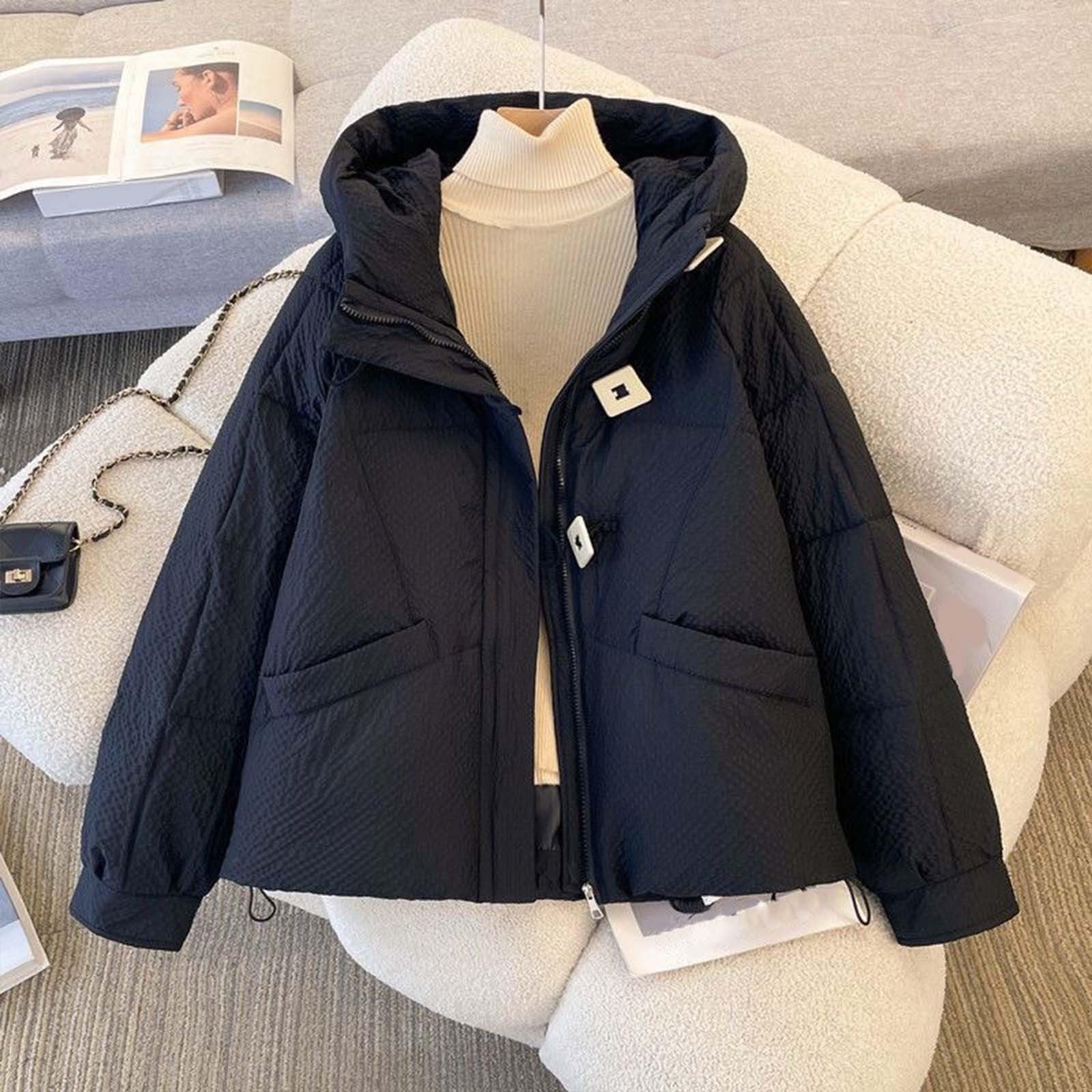 Chaqueta Mujer Abrigo Entretiempo Invierno Cazadora Plumiferos，Abrigo corto acolchado con capucha chaqueta moderna y gruesa de corte holgado Diseño ligero aislante ideal para uso diario reinventando