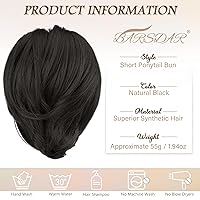 Vista 4 de BARSDAR Extensiones de moño de cabello lacio, extensiones de moño de cola de caballo negro corto para mujer, extensiones de cabello sintético
