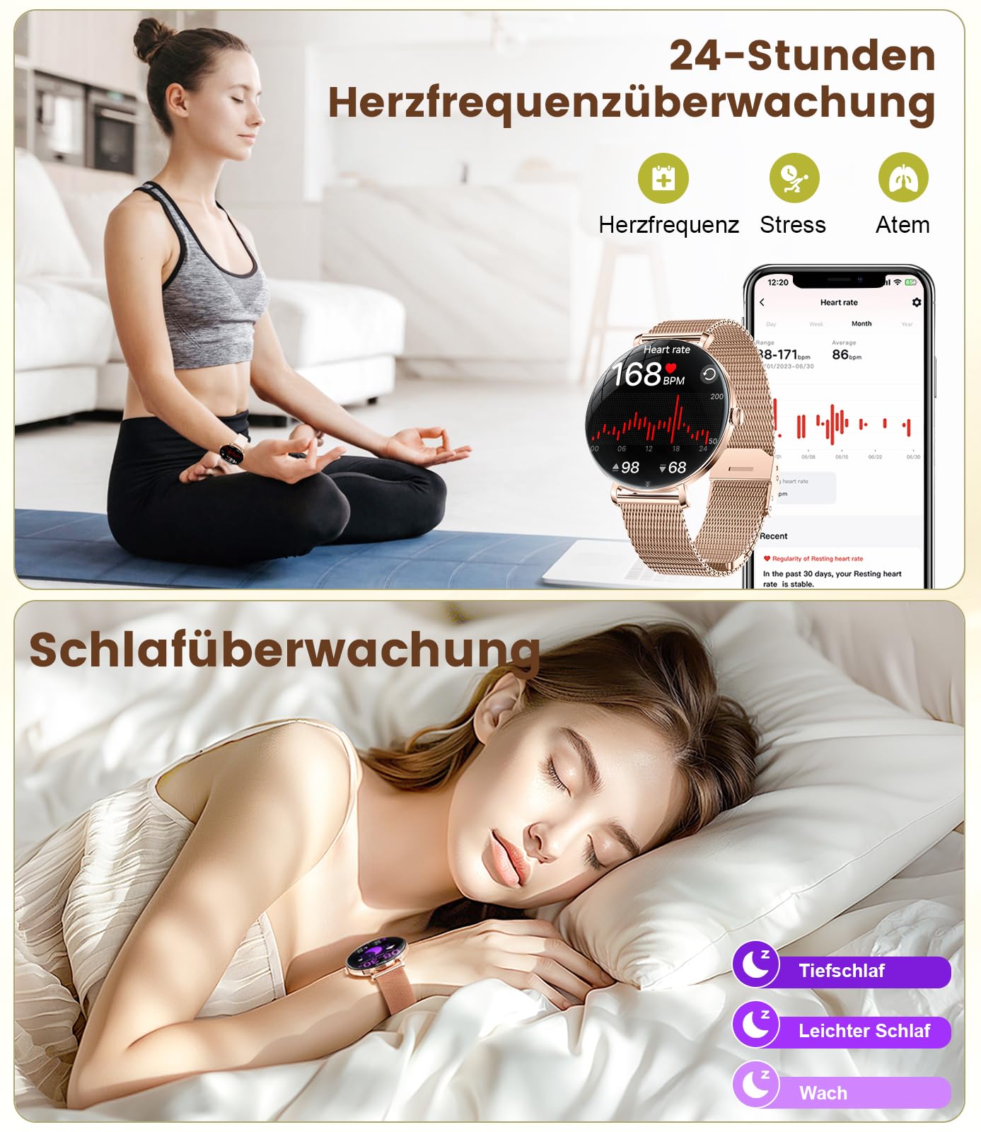 LIGE Montre Connectée Femme avec Appel Bluetooth, 1,43'' AMOLED Écran Smartwatch avec Santé Au Féminin, 120+ Mode Sportif, Sommeil, Fréquence Cardiaque, Étanche IP68 Podometre pour Android iOS
