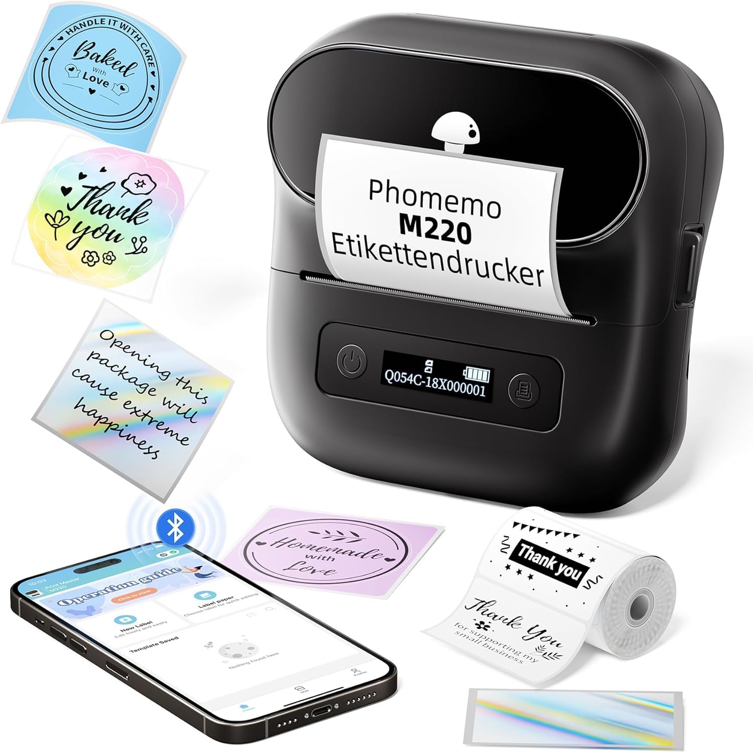 Phomemo M220 Stampante per Etichette Termica Portatile per Etichette Adesive Compatibile Smartphone PC
