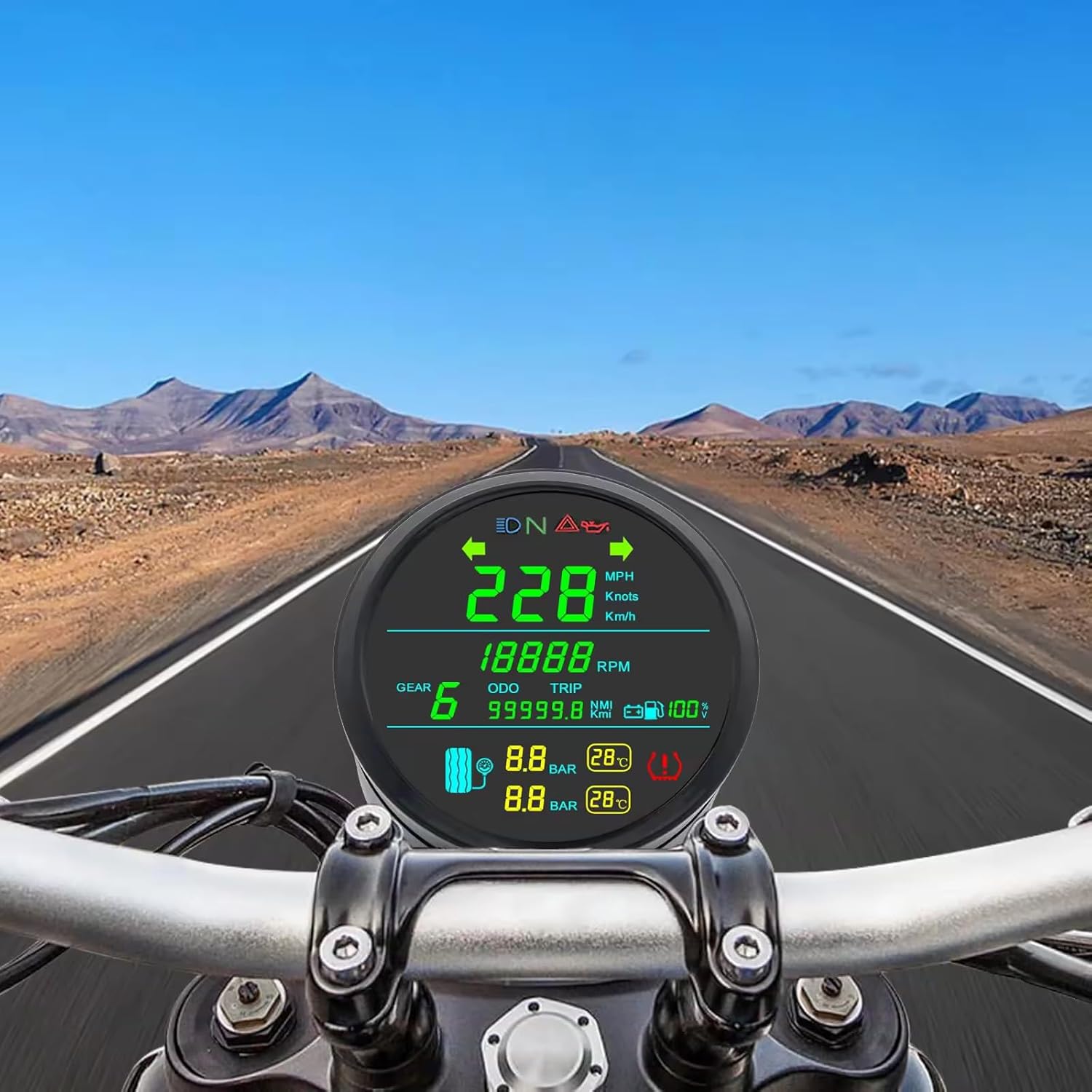 KAOLALI Digital GPS Speedometer, 85mm 3-3/8" Universal RPM Tachometer with Tire Pressure, Compass Driving Direction, Speed Indicator Gauge Meter, for Motorcycles Boats Cars Trucks Black