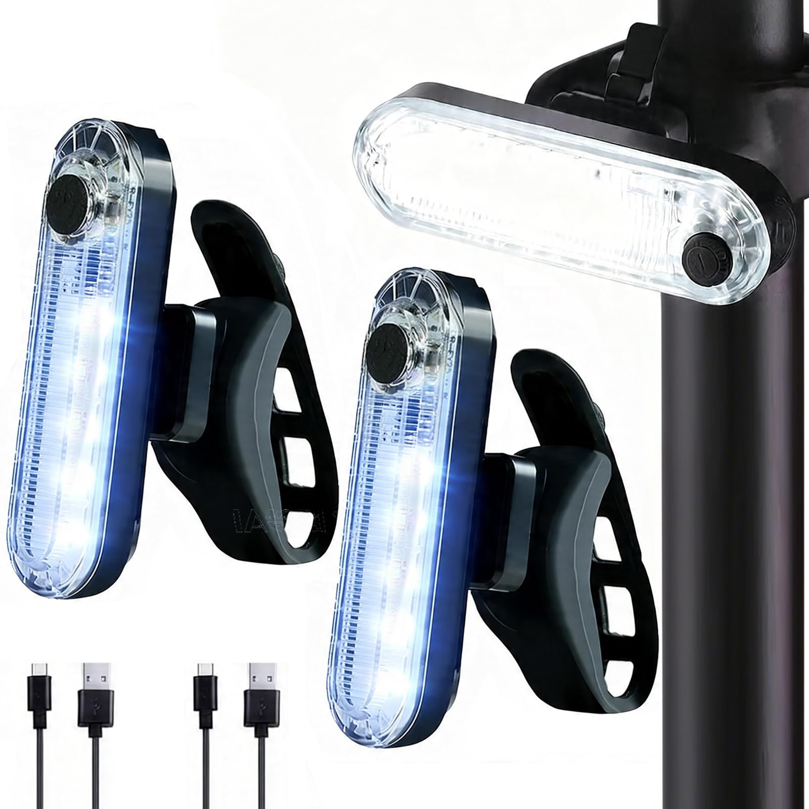 USB Rechargeable Bicycle Tail Light, Safety Warning 4 Light Modes, Waterproof Bicycle Rear Light for Any Road Bike Or Helmet(White, 2Pcs)