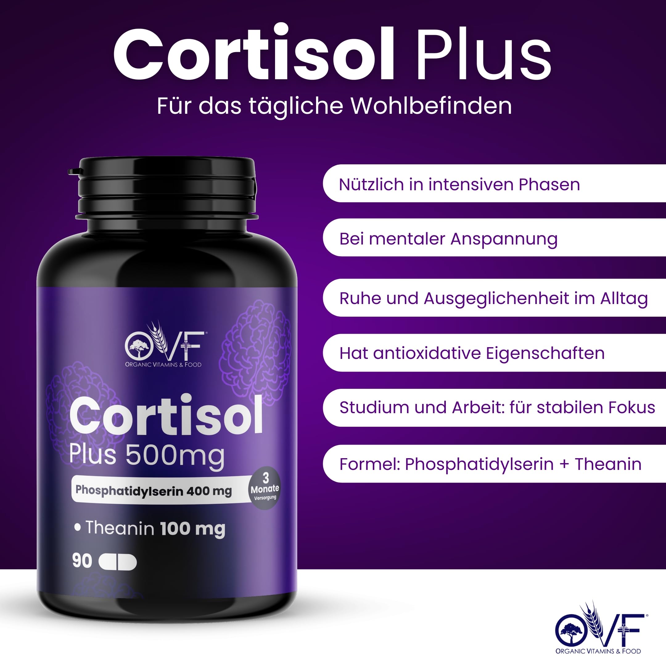 OVF Phosphatidylserin 400 mg + L-Theanin 100 mg pro 90 vegane Kapseln Hochdosiert Ohne Gluten, Laktose, Zucker & Nickel Made in Italy