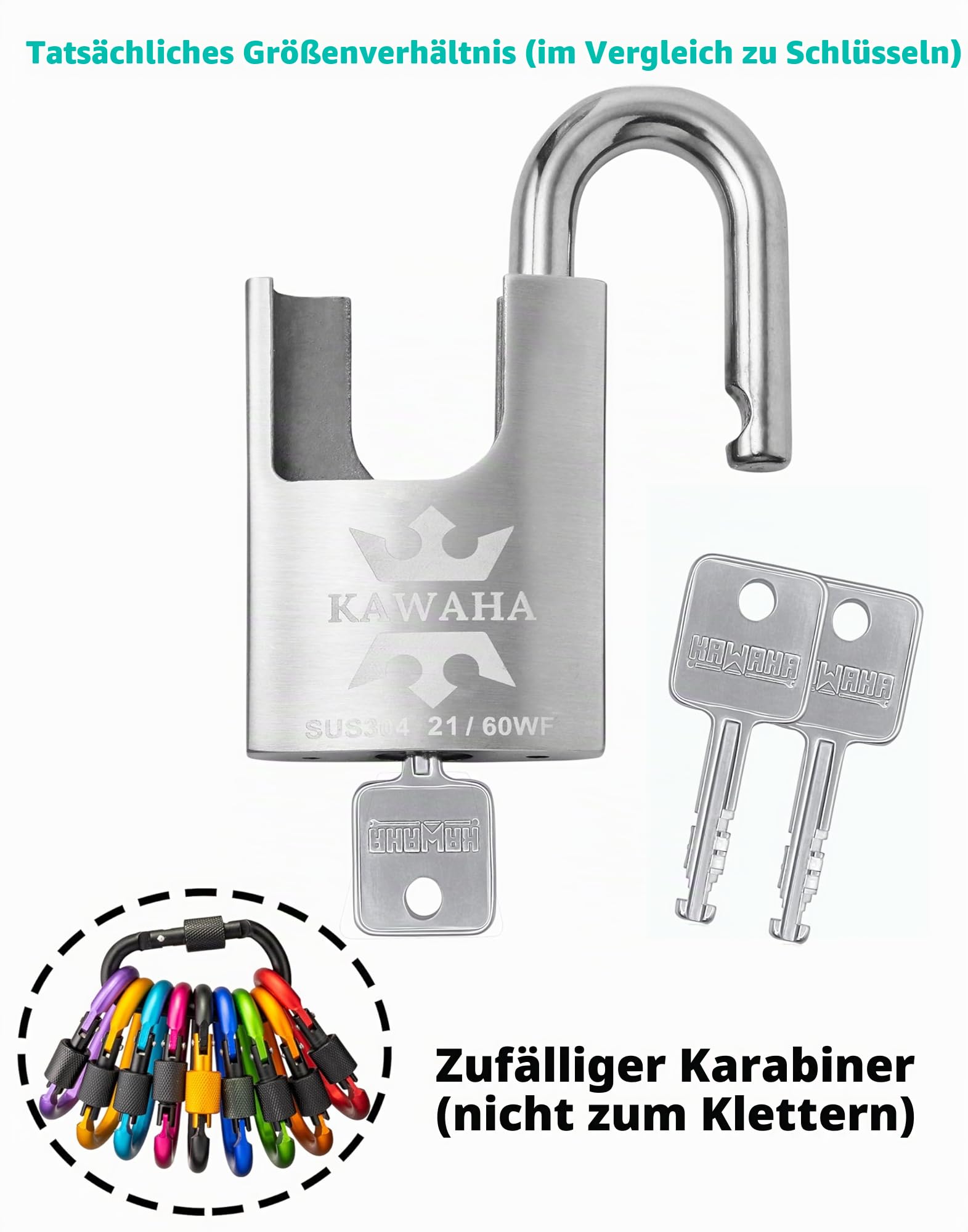 21/60-2HP Hochsicherheits-Vorhängeschloss aus Edelstahl mit Edelstahlschlüssel für den Innen- und Außenbereich (schwere Ausführung, rostfrei) (60 mm, gleichschließend, 2er-Pack)
