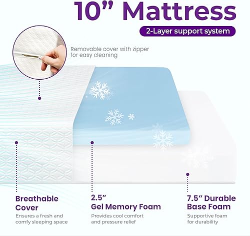 Miniatura 3 de GAESTE Colchón King de espuma viscoelástica de gel refrescante de 10 pulgadas, firmeza media, transpirable, alivio de presión, espuma certificada