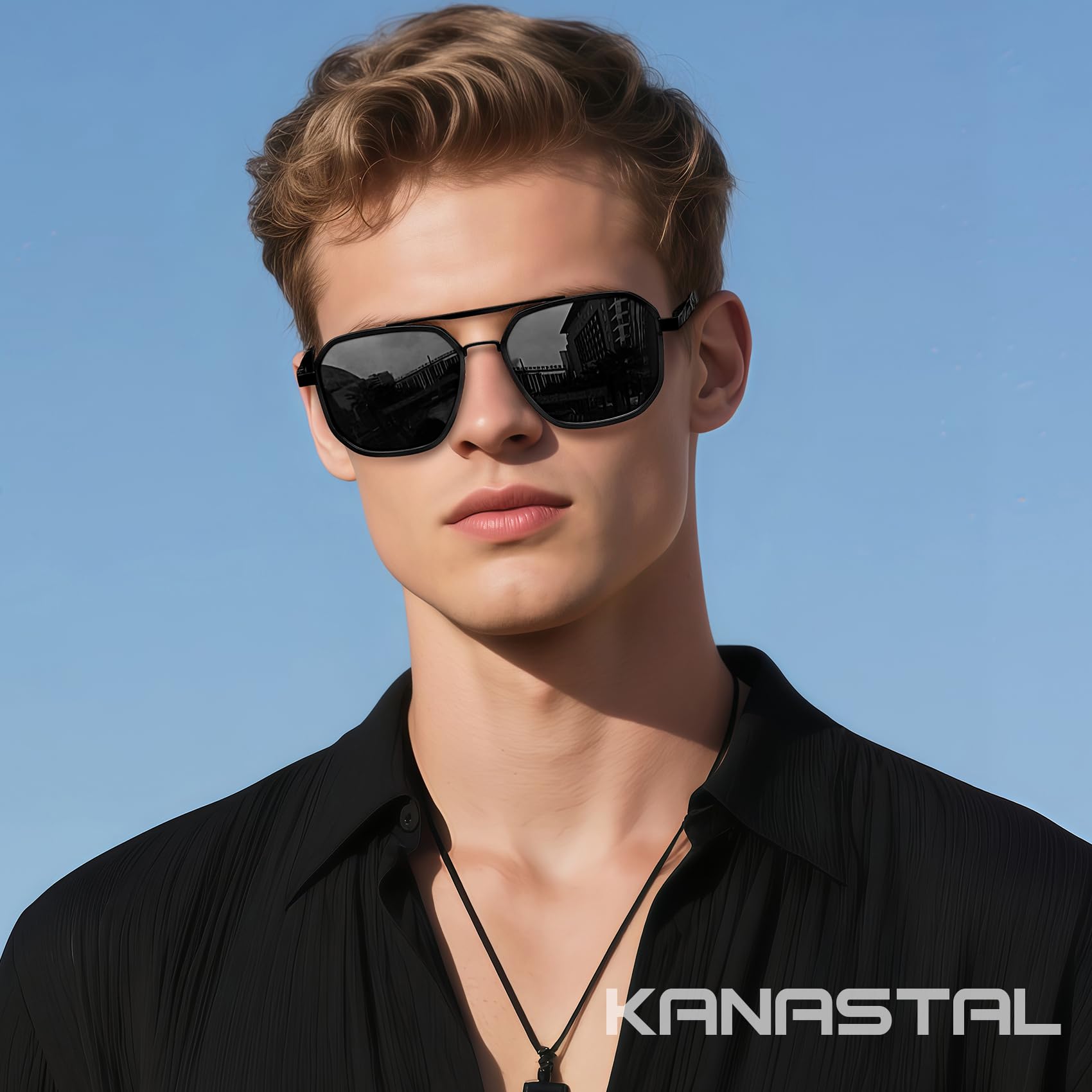 KANASTAL Occhiali da Sole Uomo Donna Polarizzati Goccia con Protezione UV400 Quadrati Doppio Ponte Vintage Grandi Metallo Alla Moda