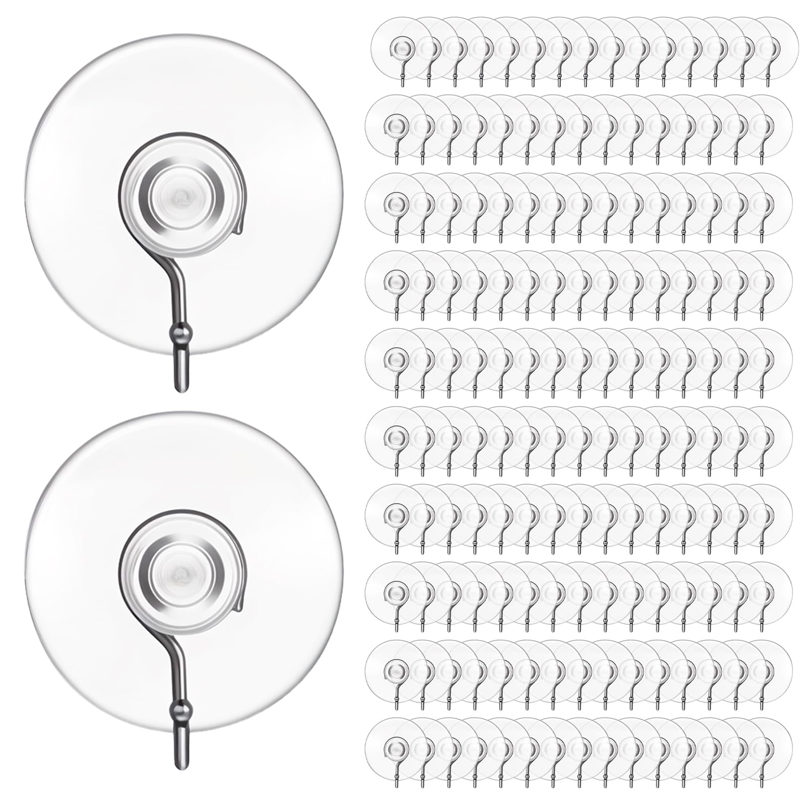 Nodaaiie 150 Pcs PVC Suction Cup Hooks Clear Reusable Heavy Duty with Metal Hooks No Trace for Bathroom