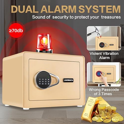 Miniatura 3 de Caja fuerte para el hogar, pequeña caja fuerte con bolsa ignífuga, estante extraíble, 1.0 pies cúbicos caja de seguridad electrónica digital para