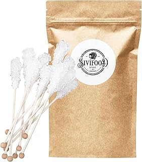 SIVIFOOD White Rock Candy Sticks Natural Pack de 25 - Bonbons de roche blanche naturelle sur un bâton pour le thé, sucre sur un bâton, bâtonnets de bonbons pour décoration, sucre cristal de Noël