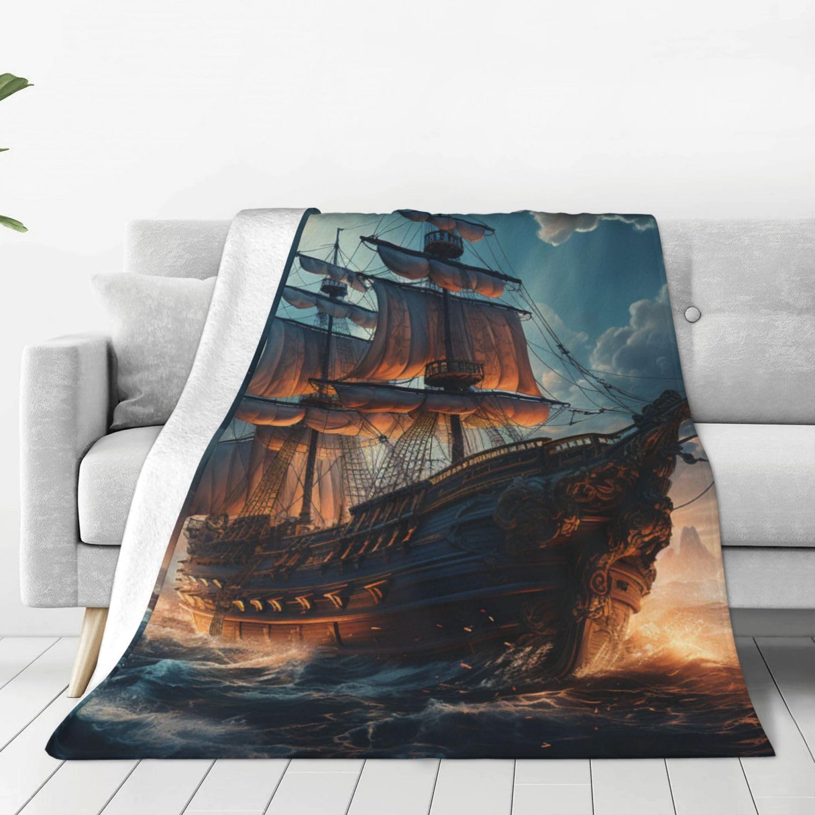 Throw Blanket for Couch Thick Soft Fleece Blankets Warm Cozy Air Conditioning Quilt All Seasons Pirate boat Blanket Lightweight Flannel Fuzzy Blankets for Bed Couch Living Room Sofa 40"x30"