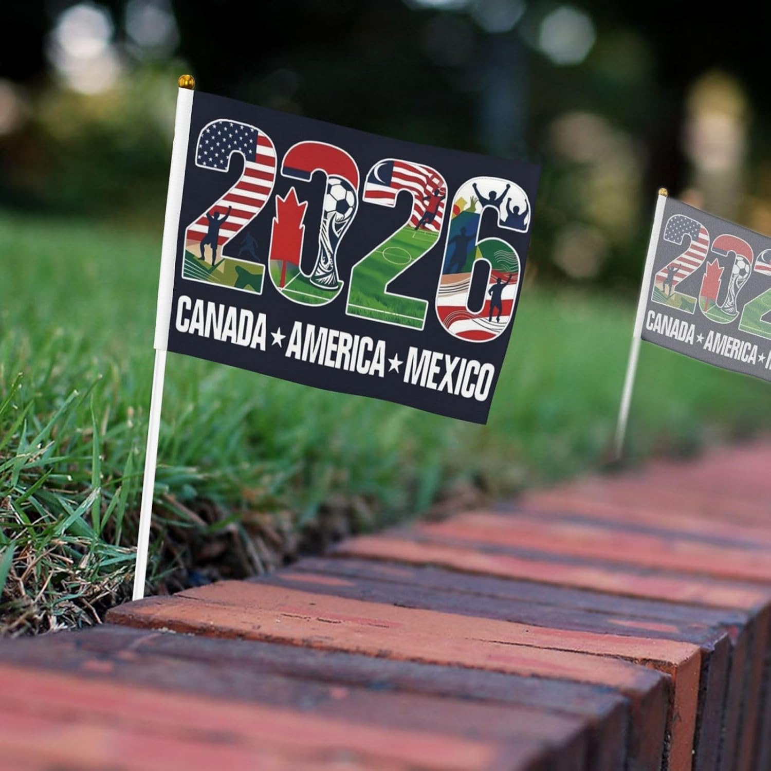 6 Piece Usa Canada Mexico Flag 5.5X8 Soccer Lovers Flags Football Supporters Handheld Flag image 3