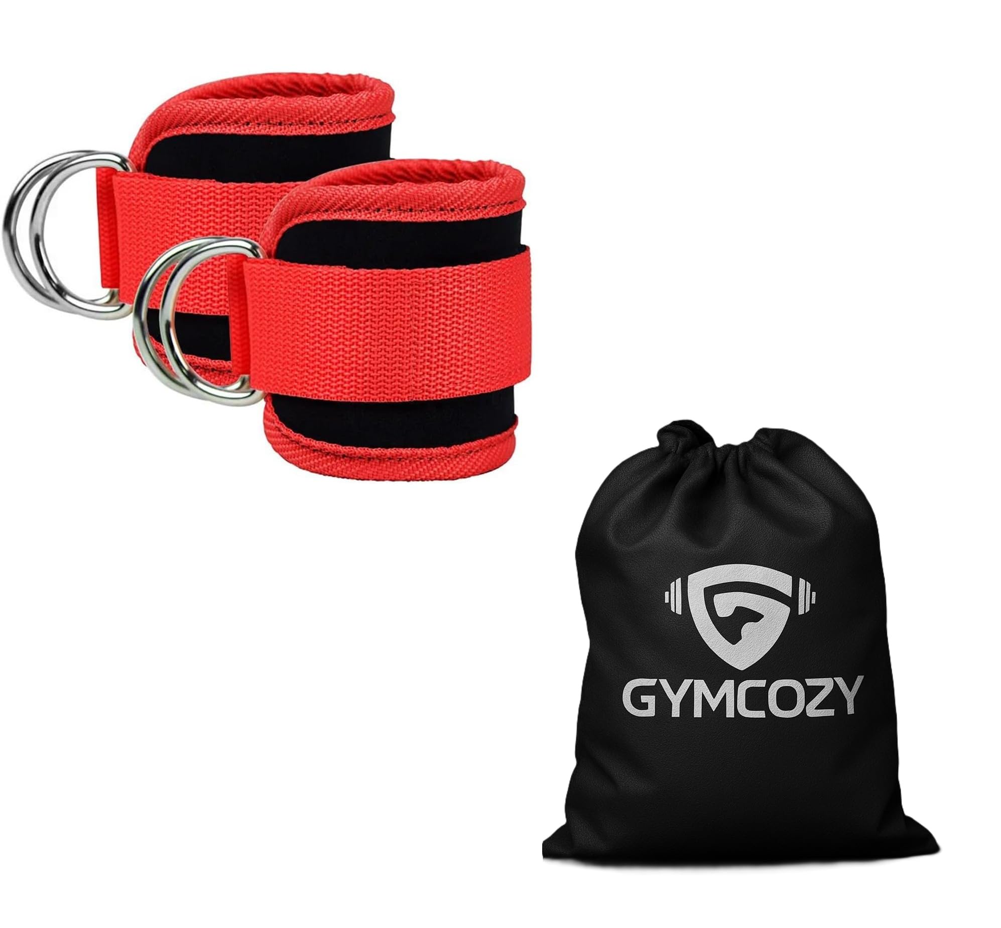 Adjustable Ankle Straps (1 Pair) with Carry Bag – Padded D-Ring Cuffs for Cable Machine, Glute Kickbacks, Leg & Foot Training, Resistance Bands & Gym Workouts (Red)-image-2