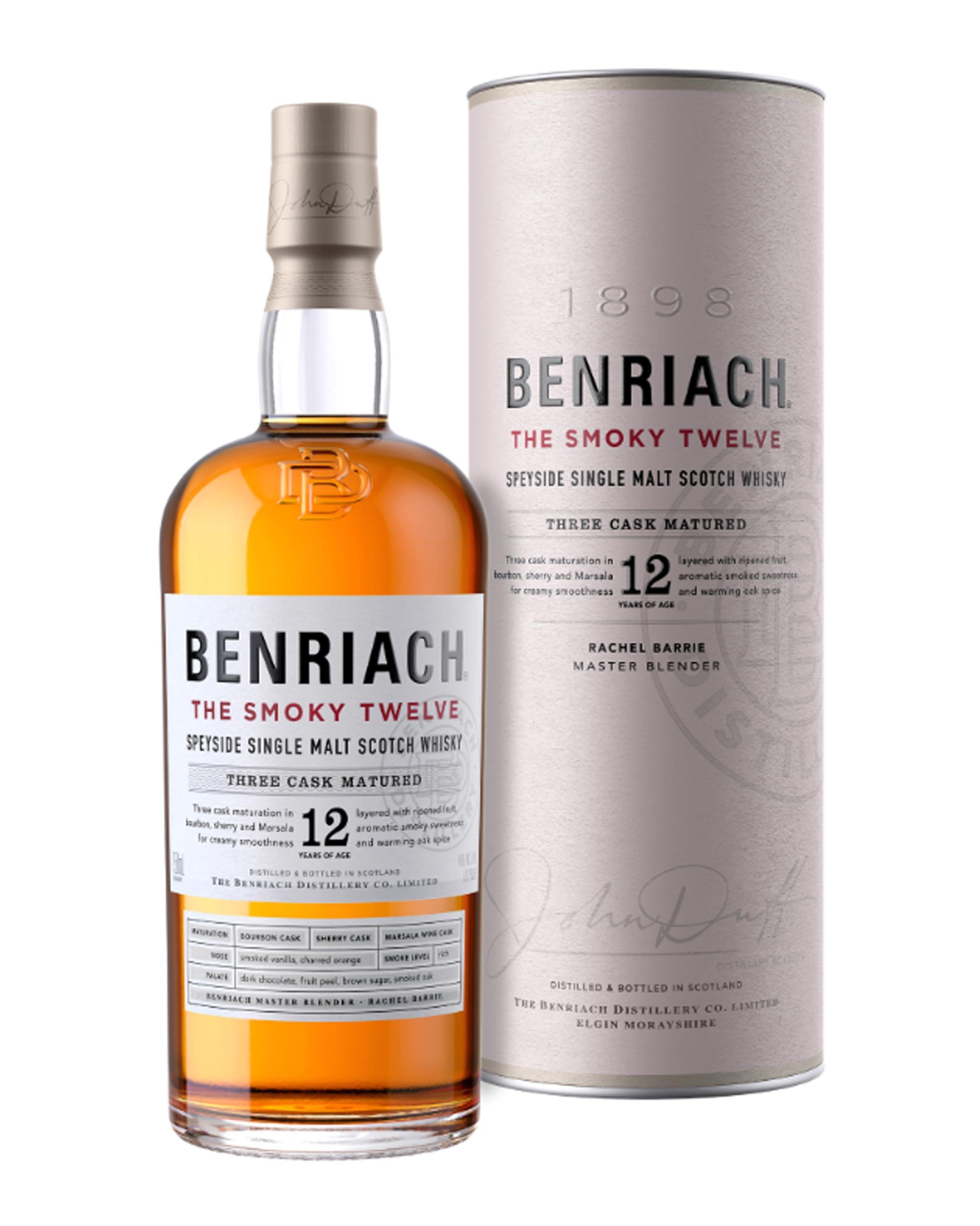 BenRiach THE SMOKY TWELVE, 12 Years Speyside Single Malt Scotch Whisky - 700ml con estuche regalo