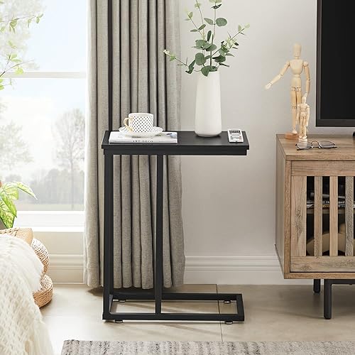 Miniatura 5 de VECELO Mesa auxiliar en forma de C para sofá y cama, bandeja de TV para sala de estar, dormitorio, juego de 2, color negro