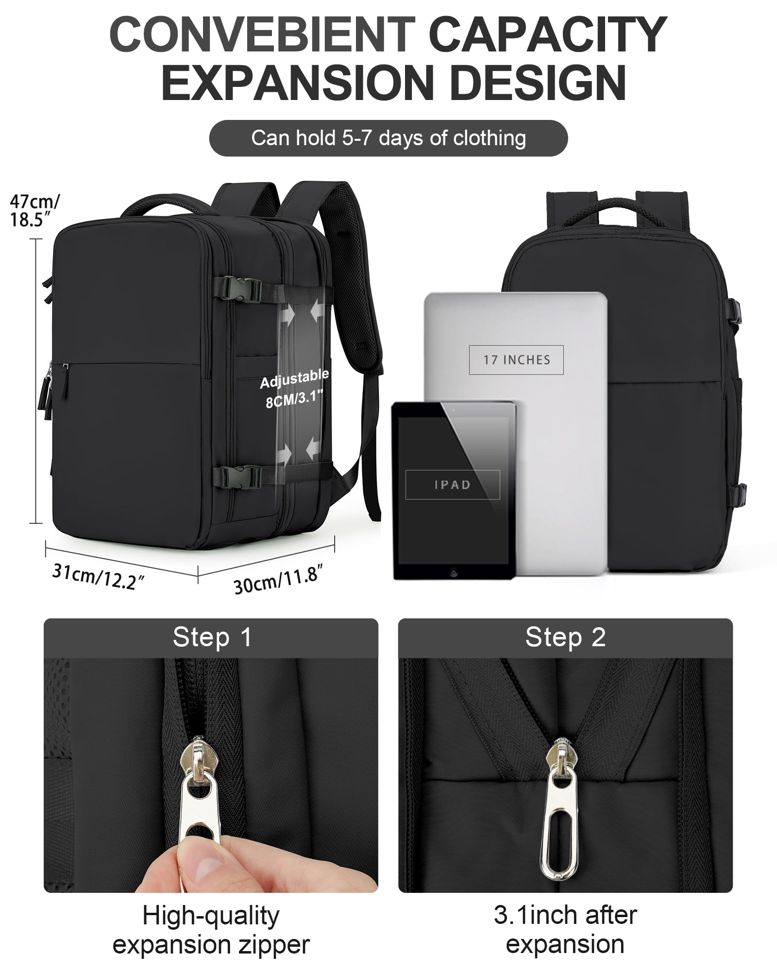 SZLX Zaino Ryanair 40x30x20 Sottovuoto Zaino da Viaggio 40x30x20 Wizzair Bagaglio a Mano 40x20x25 Borse da Cabina per Easyjet 45x36x20 Donna con USB Adatto a PC da 14 Pollici, Valigia con Sottovuoto