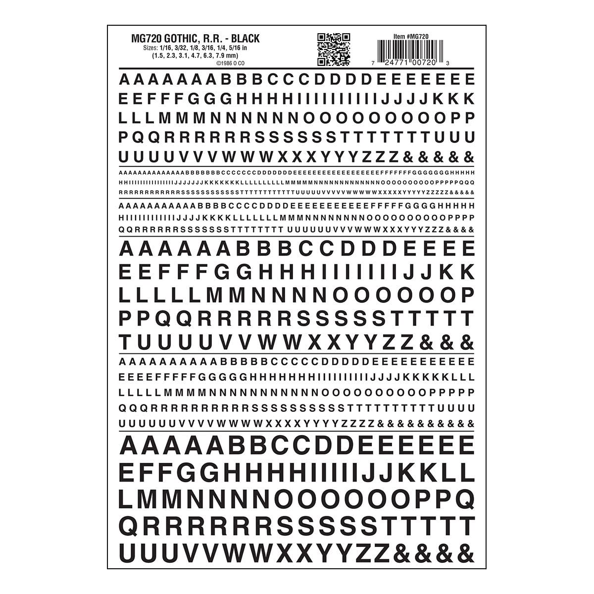 Woodland Scenics Gothic Letters, Black - Model Decals - Decals - Small - Adult - Multiple Decal Pieces