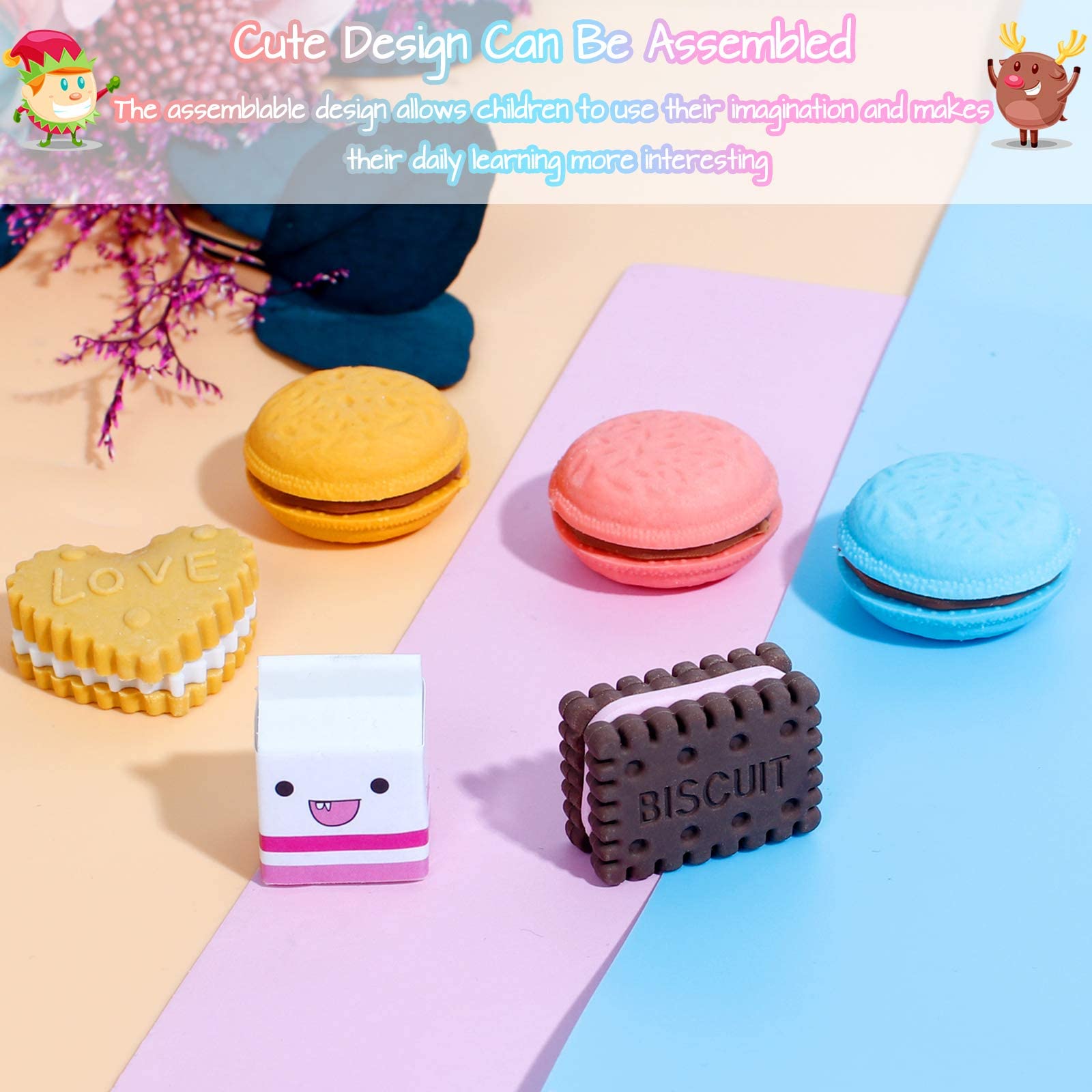 FERCAISH Gomme Per Matite Kawaii A Forma Di Biscotto - Set Da 6 Cancellabili Colorate Per Bambini E Scuola
