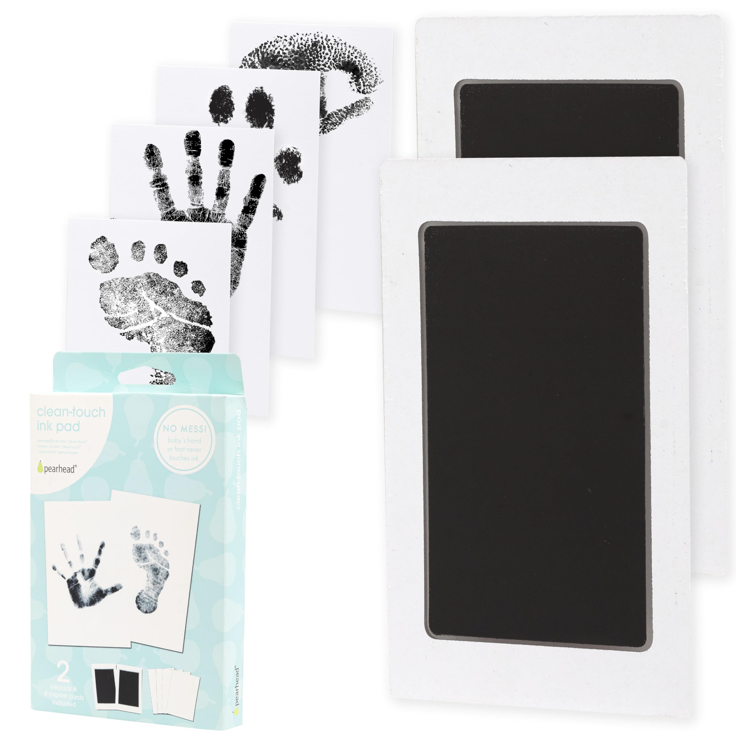 PearheadNewborn Baby Handprint and Footprint Kit - No Mess Clean-Touch Ink Pad with Impression Cards, Safe for Skin, Perfect Keepsake for Family, Acid-Free, Black, Pack of 2
