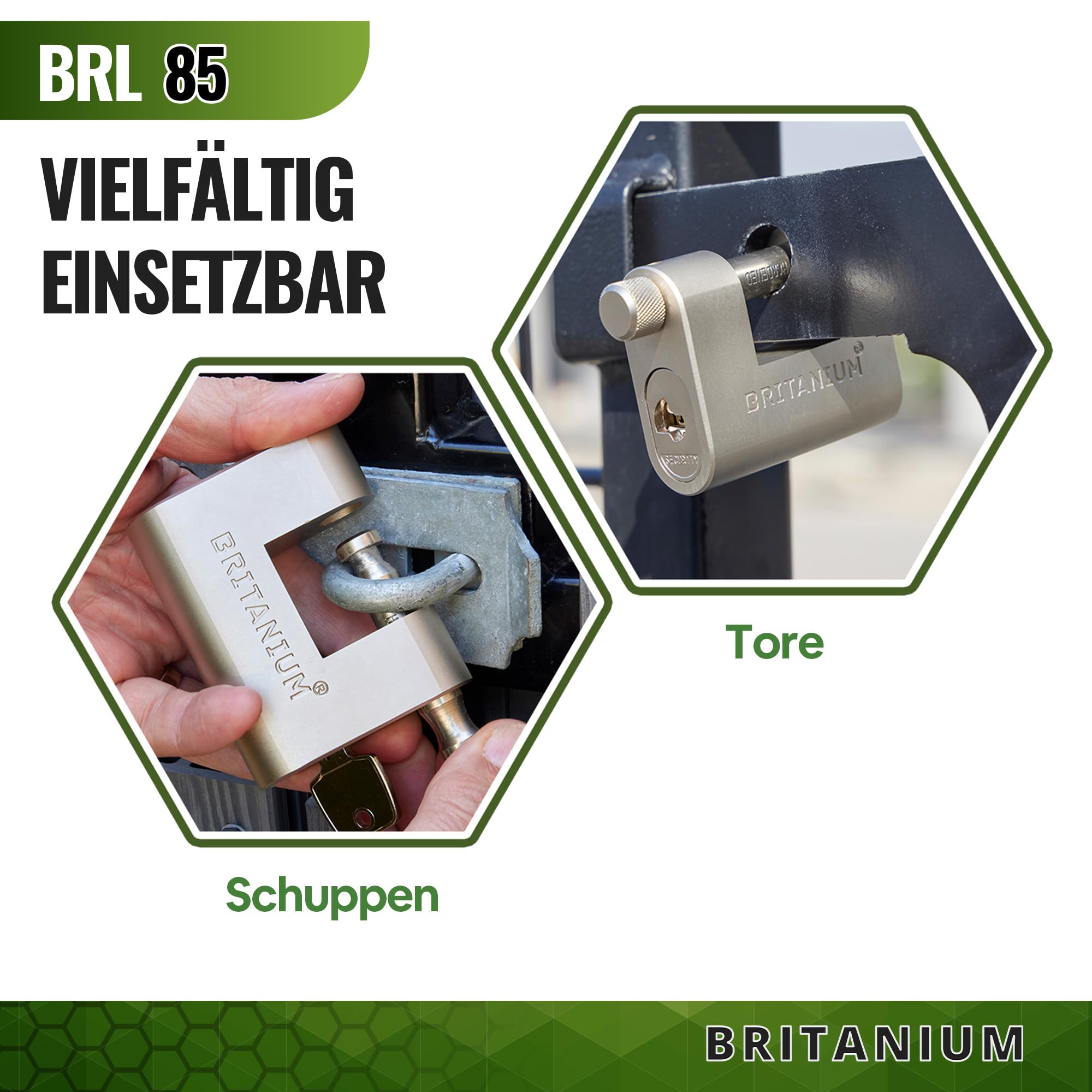 BRL85 Schwerlast Wetterfestes Vorhängeschloss mit 10 Schlüssel - 14 mm Schnittfester Bügel, Anti-Bohr Zylinder | Sicherheitsschloss für Tor, Versandcontainer, Garage, Anhängerschloss