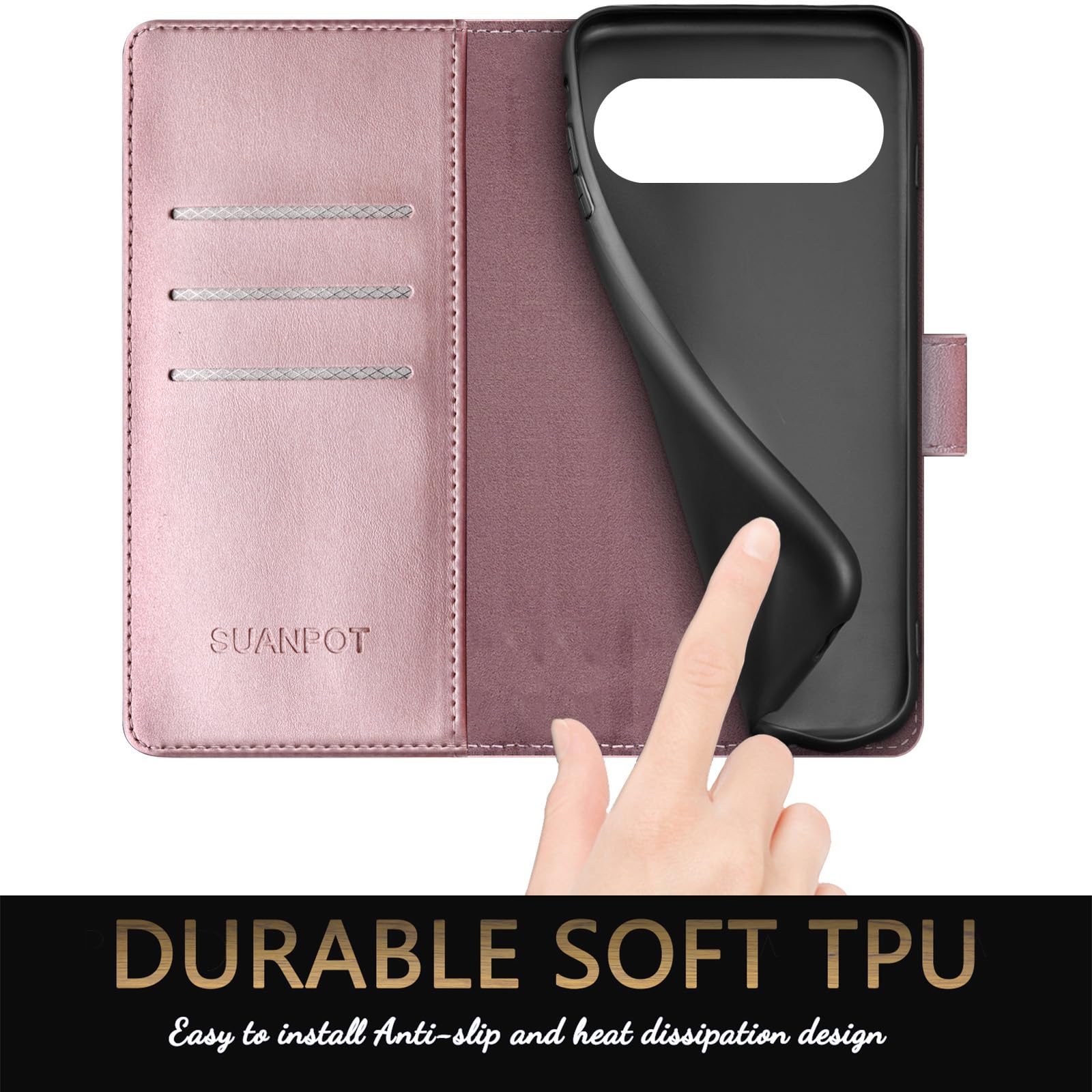 SUANPOT Custodia Portafoglio Con Blocco RFID Per Google Pixel 10 / Pixel 10 Pro (6.3") - Pelle Sintetica Viola Lilla, Supporto Magnetico E Slot Per Carte - 2