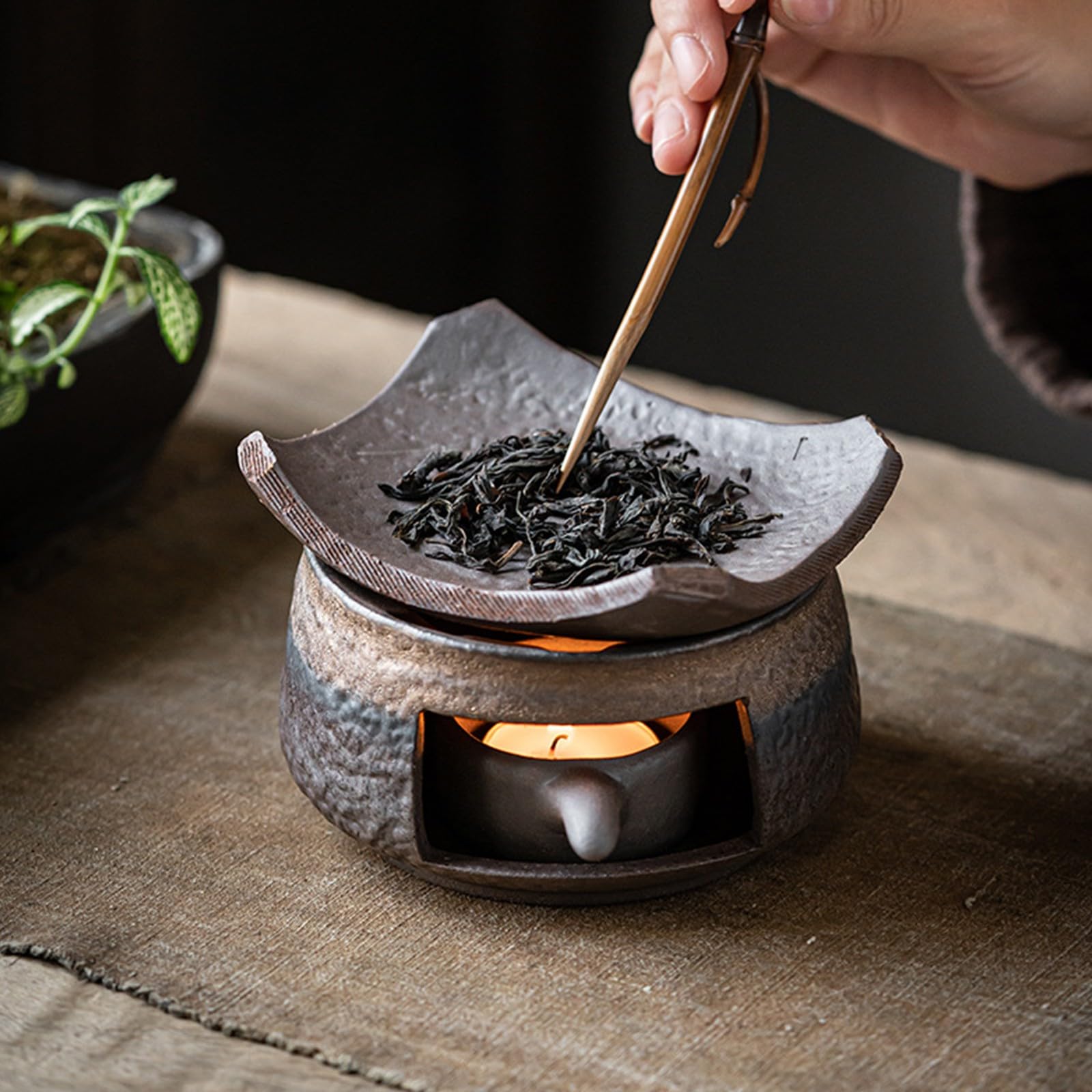 Cedro e bruciatore, bruciatore di olio in ceramica, diffusore di oli essenziali, set di scaldavivande in ceramica, fatto a mano con porta tealight