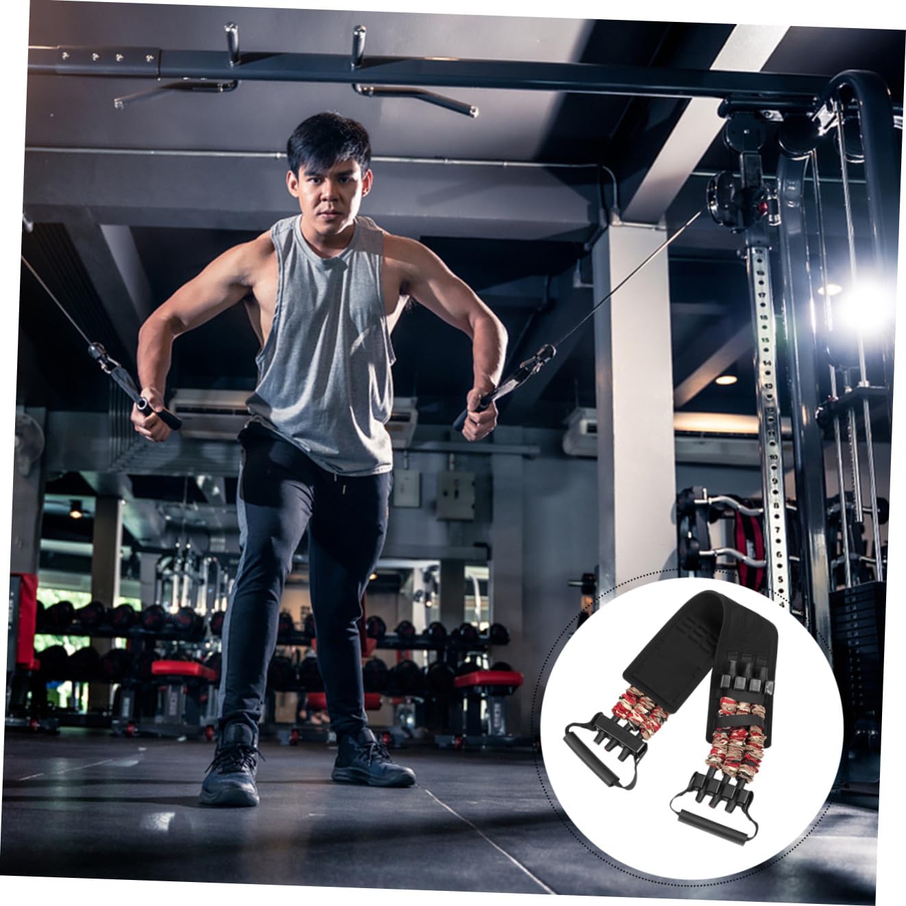 KOMBIUDA Bankdrück Widerstandsband Elastisch Gepolstert mit Ergonomischen Griffen Brustmuskeltrainer Zugband für Krafttraining Zuhause und Büro