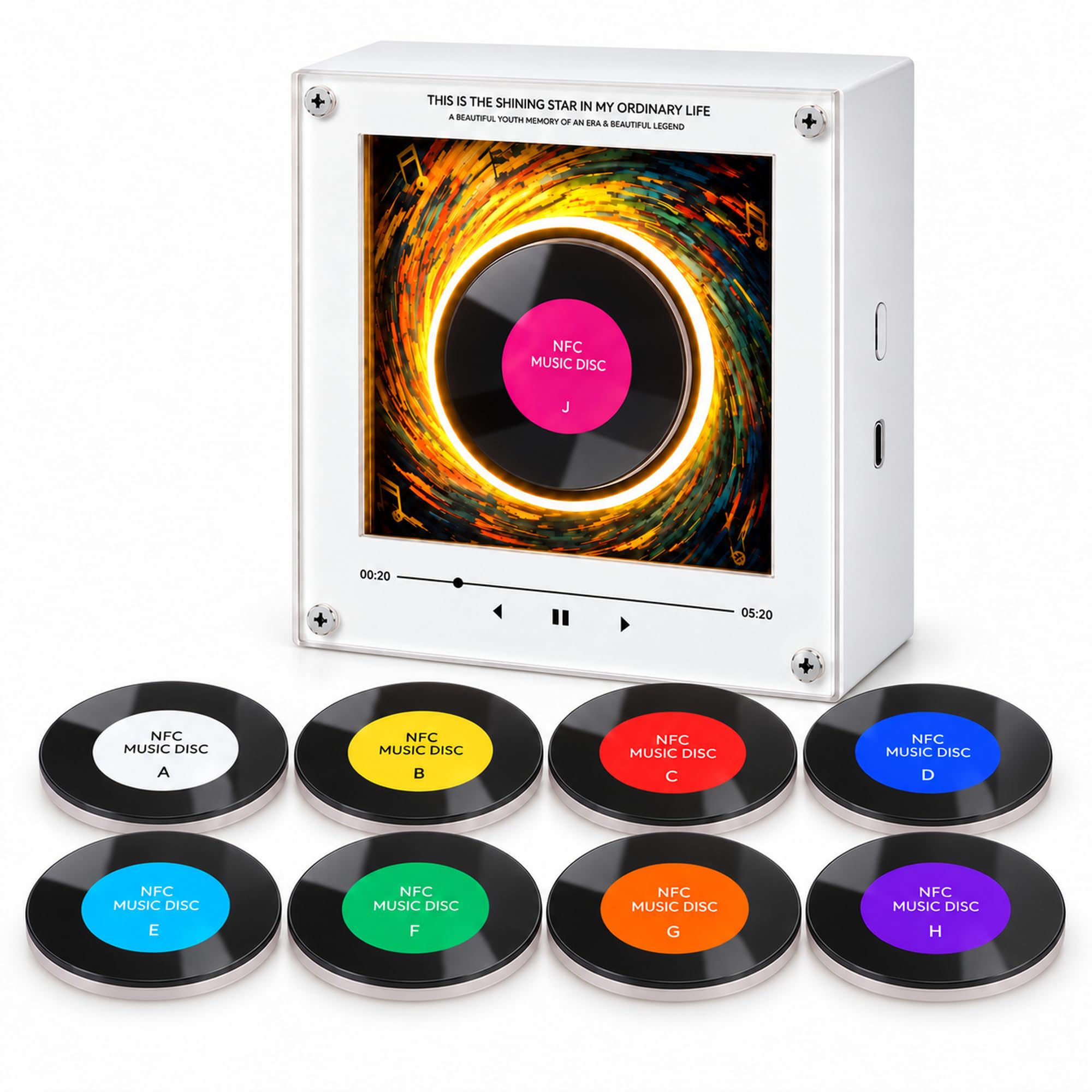 Kühlschrankmagnete Musik, Sich drehender NFC-Vinyl-Player mit 9 Scheiben