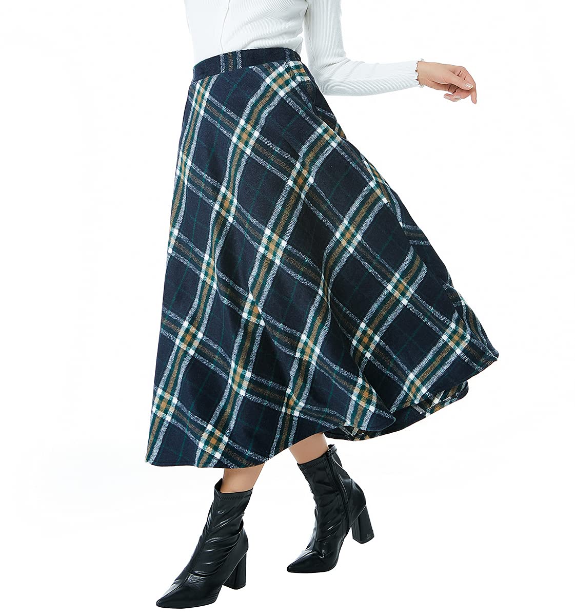 Jupe longue plissée verte style vintage rétro chic avec poches - 8