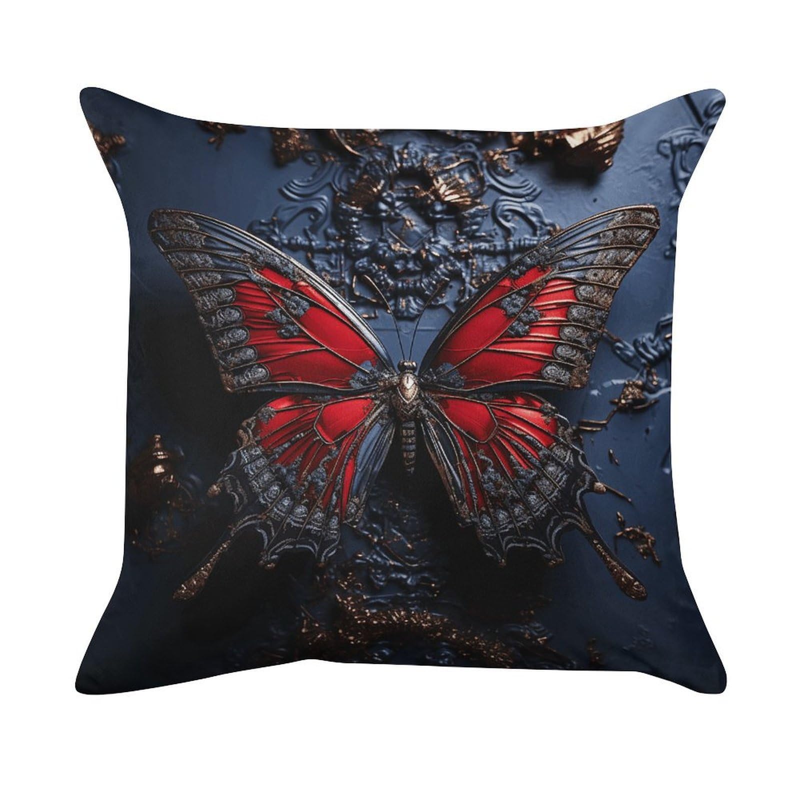 FekiLoot Red Butterfly Pillow Covers Luxury Velvet Square Pillowcases Throw Pillows Case with Invisible Zipper Decorative Velvet Cushion Covers Ultra Soft Lumbar Pillow Shells