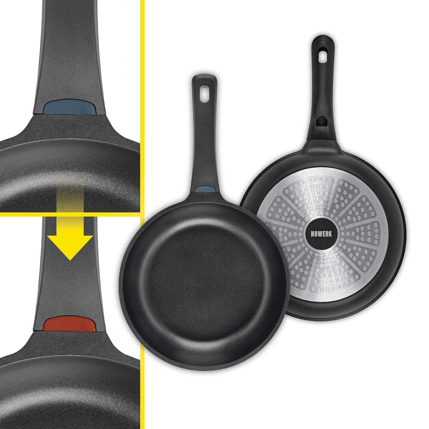 Zestaw garnków i patelni z odlewu aluminiowego w edycji Midnight | 8-częściowy | wskaźnik temperatury zmiany koloru | nadaje się do wszystkich rodzajów kuchenek, również indukcyjnych | 3-krotna powłoka Ilag-Ultimate