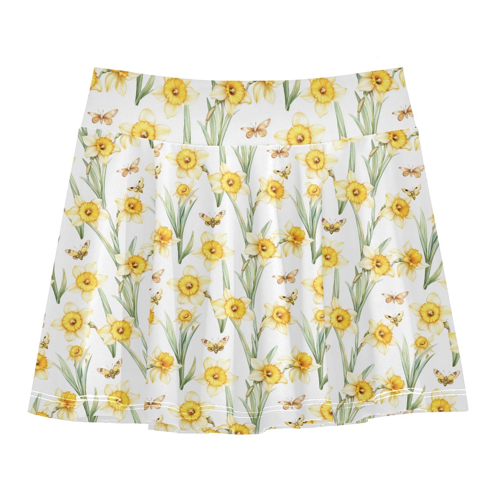 Daffodils White Flowy Tennis Skirt for Girls with Built-in Shorts Little Girl Pleated Skirt Little Girls Golf SkortWith Pockets