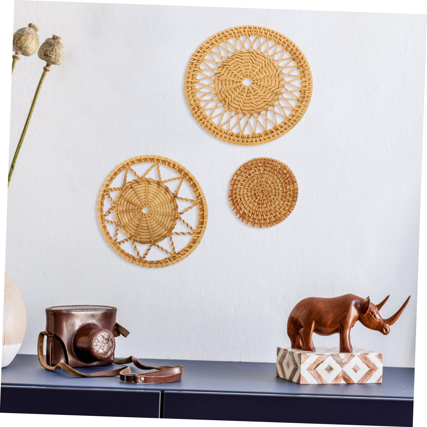 3 Piezas de decoración de cumpleaños for niña, decoración de otoño, Cesta Colgante de Pared, Cesta Plana, Cuenco Tejido, decoración de Pared Colgante,Decoraciones de ratán