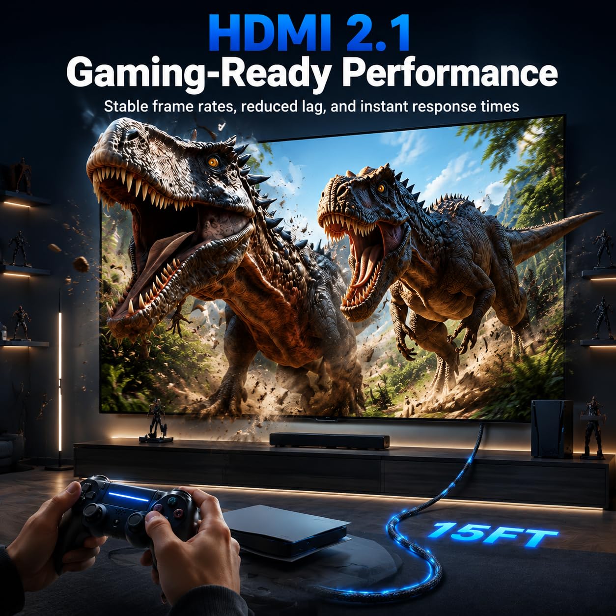 Cable HDMI 2.1 largo 8K @60 de 15 pies, paquete de 5, cable HDMI de alta velocidad de 48 Gbps, cable HDMI de 8 K a 60 Hz 4K a 120 Hz con HDR eARC VRR Dolby Vision para PS5/Roku TV/Blu-ray