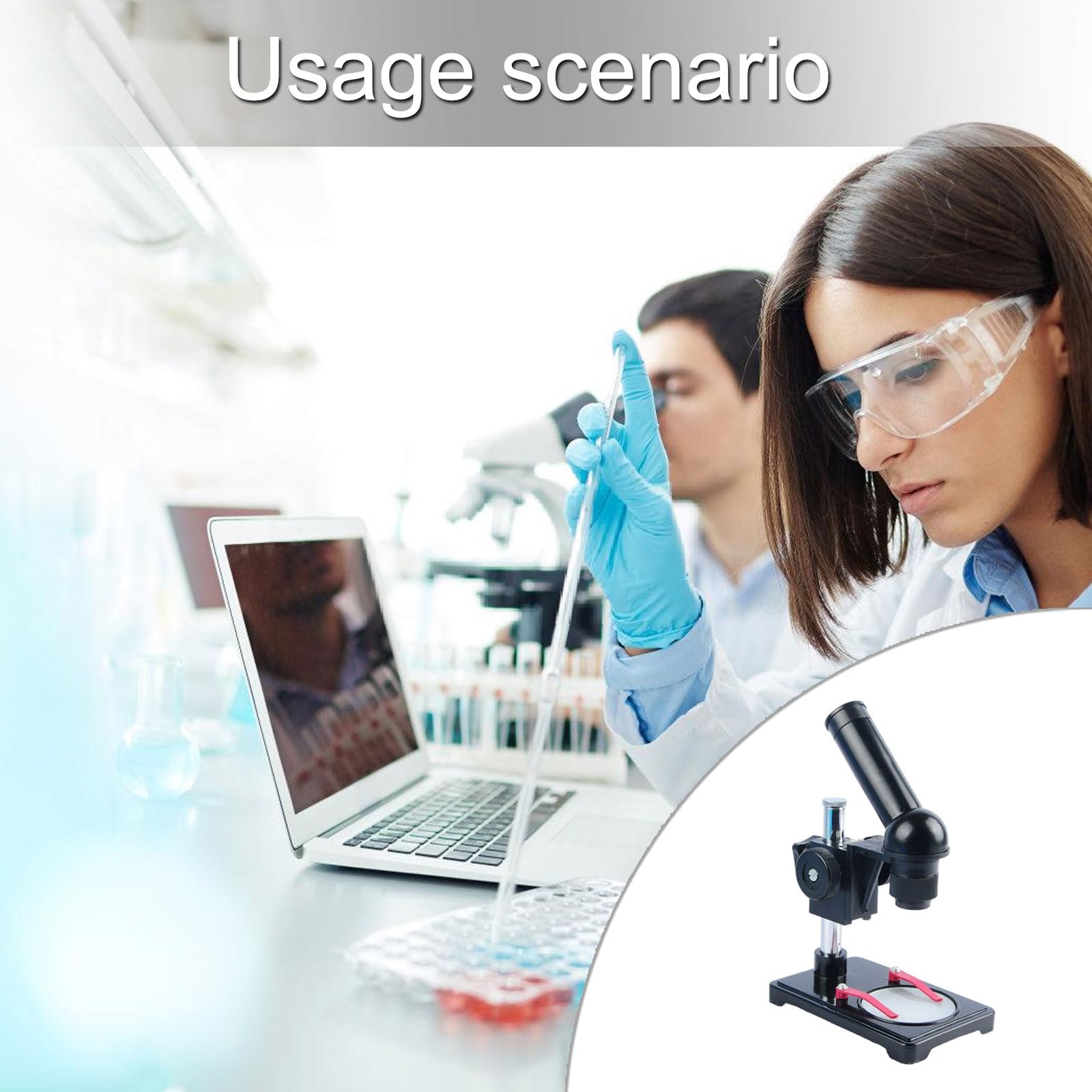 Microscopio biológico con de 20x, Distancia de Trabajo Ajustable de 55 mm, Metal para Laboratorios, Equipos de biología anatómicos