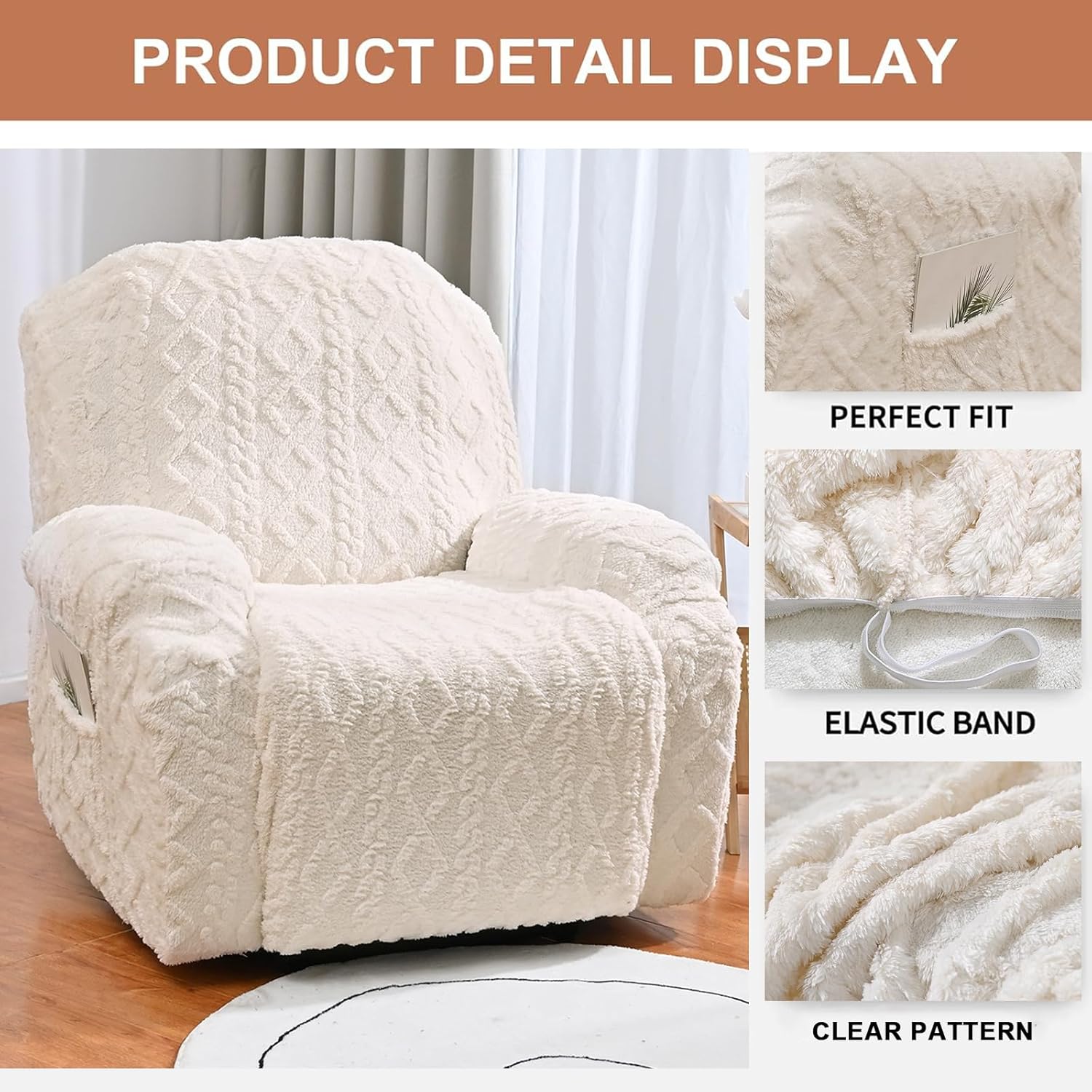 Eco-Ancheng Recliner Slipcovers 4-Pieces Recliner Chair Covers Lazy Boy Chair Covers Stretch Recliner Couch Covers Fitted Non Slip Reclining Slipcovers Furniture Protector for Recliner with Pocket,t28