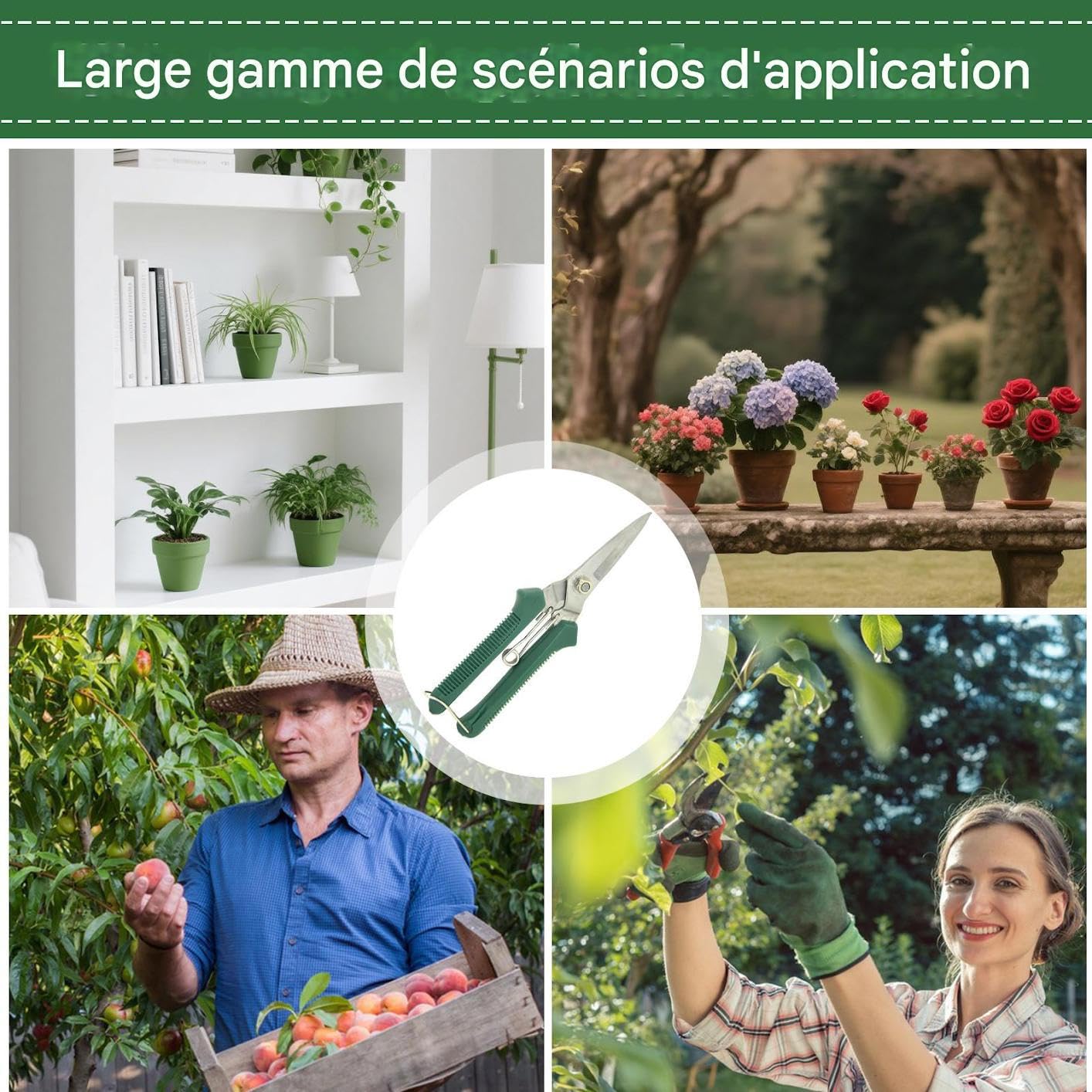 Sécateur De Jardin En Acier Inoxydable - Taille 19.5x5.9cm, Ergonomique, Anti-rouille, Pour Haies, Bonsaïs - 2