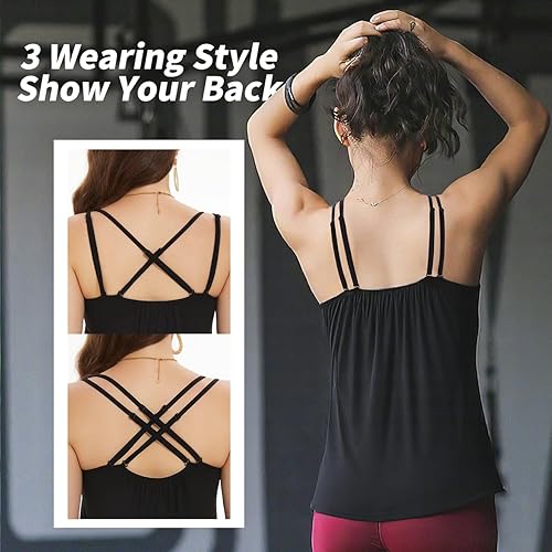 Miniatura 3 de Camisetas para mujer con sostén integrado, tirantes ajustables, sin mangas, de camuflaje para el verano, entrenamiento, dormir, viajar