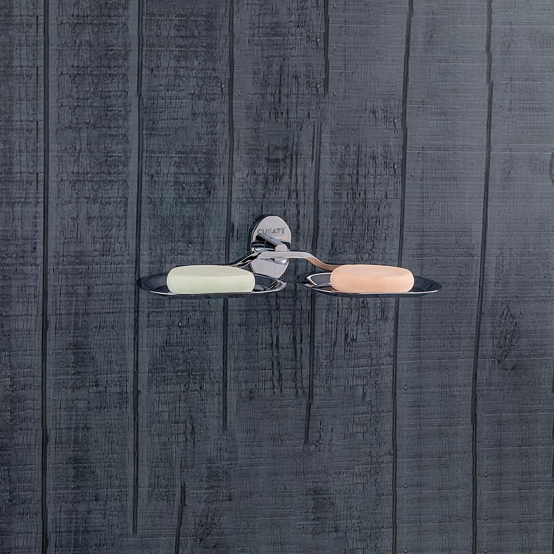 CURATE Solo Brass Double Soap Dish/Soap Holder/Soap Tray/Soap Stand - Corroison/Rust Free Double Soap Dispenser (Chrome Finish Wall Mounted Premium Bathroom Accessories)