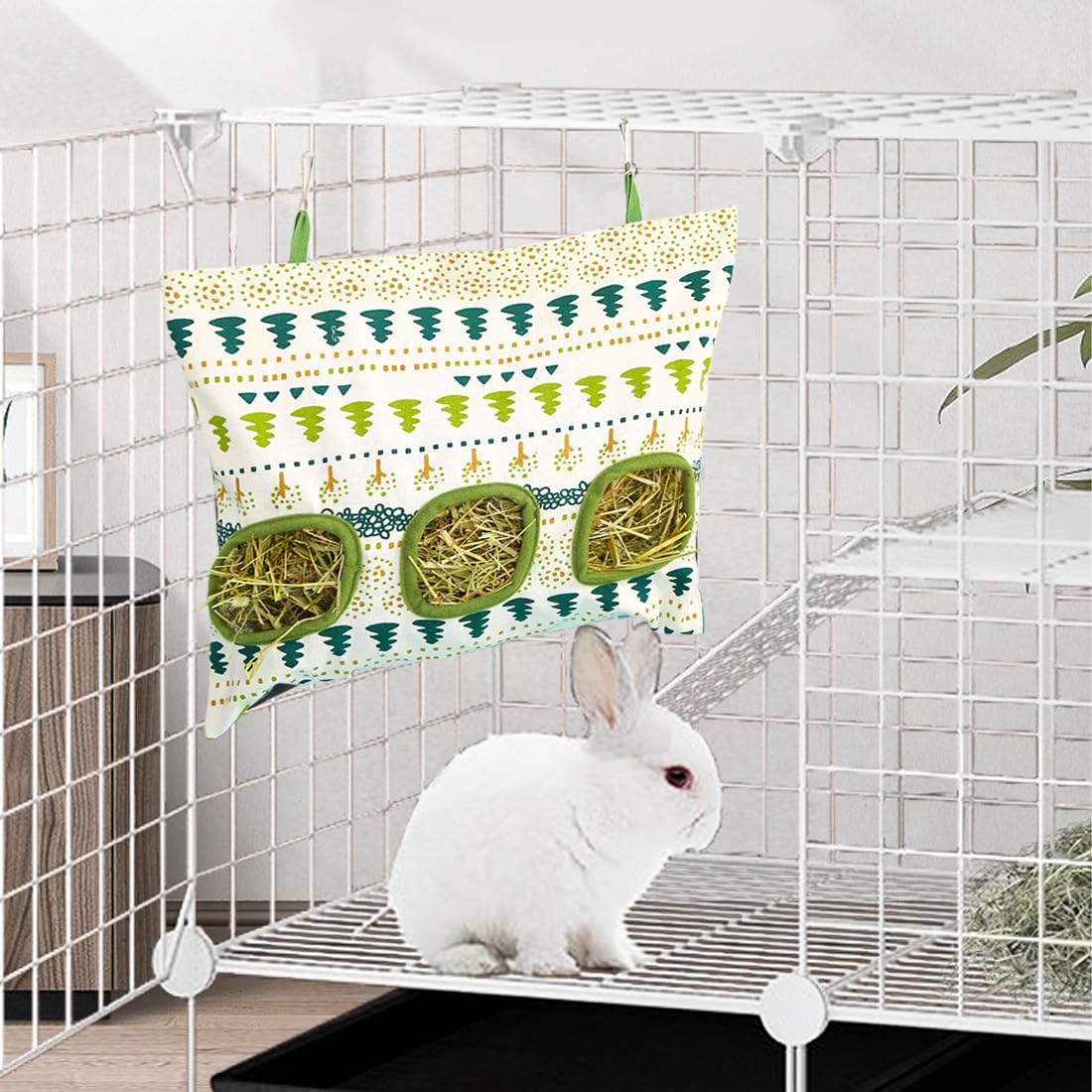Sac à Foin Suspendu Râtelier Foin Lapin Filet à Foin 3 Trous pour Cochon d'Inde Chinchilla Hamster Petits Animaux